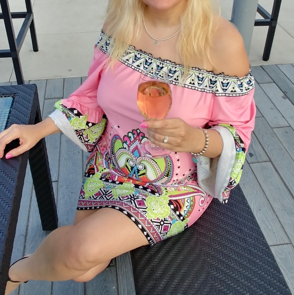Yucan Off Shoulder Beach Pink Dress Balloon Slee… - Picture 13 of 13